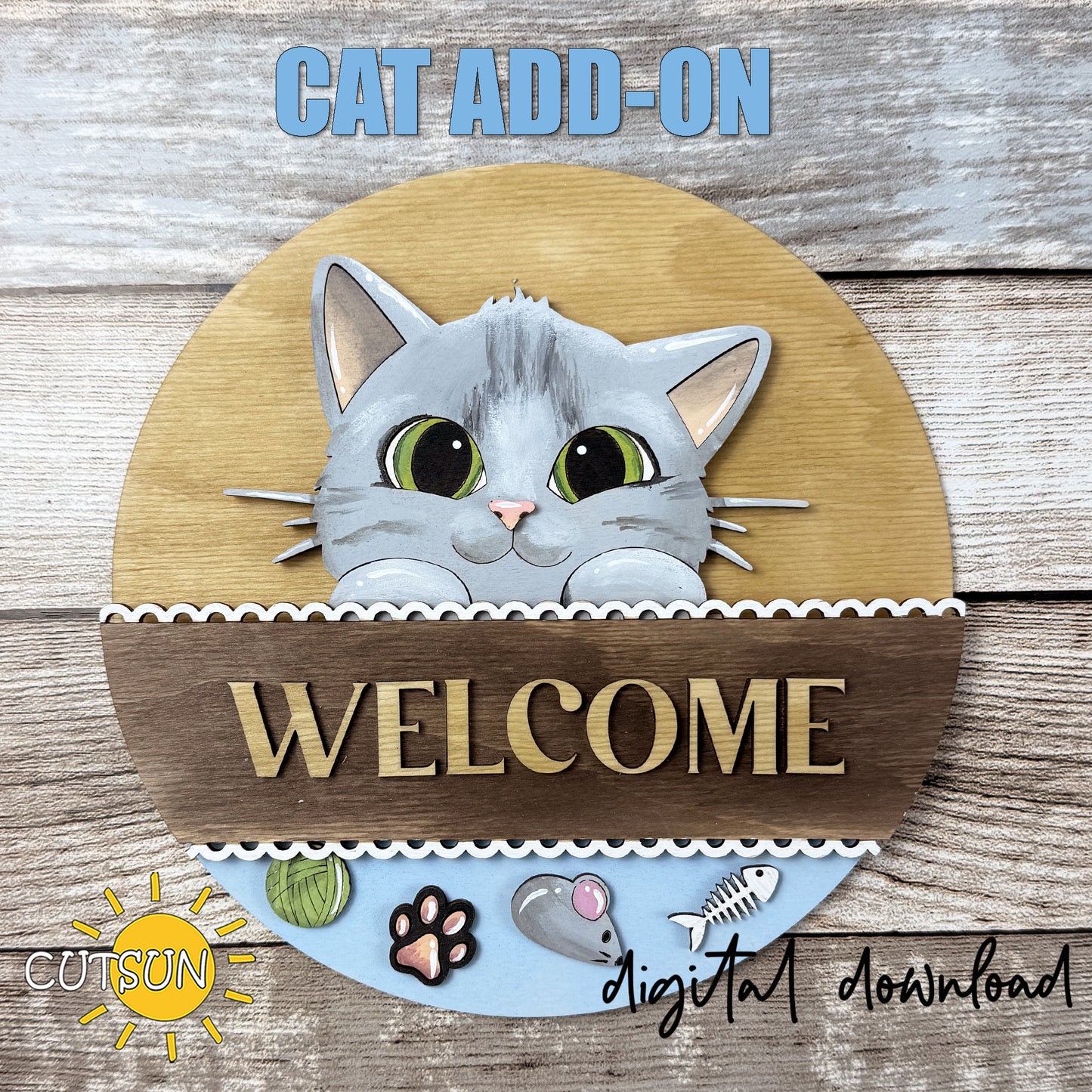 Cat SVG Insert for Interchangeable Round Sign – Layered Farmhouse Cat Door Hanger Add-On