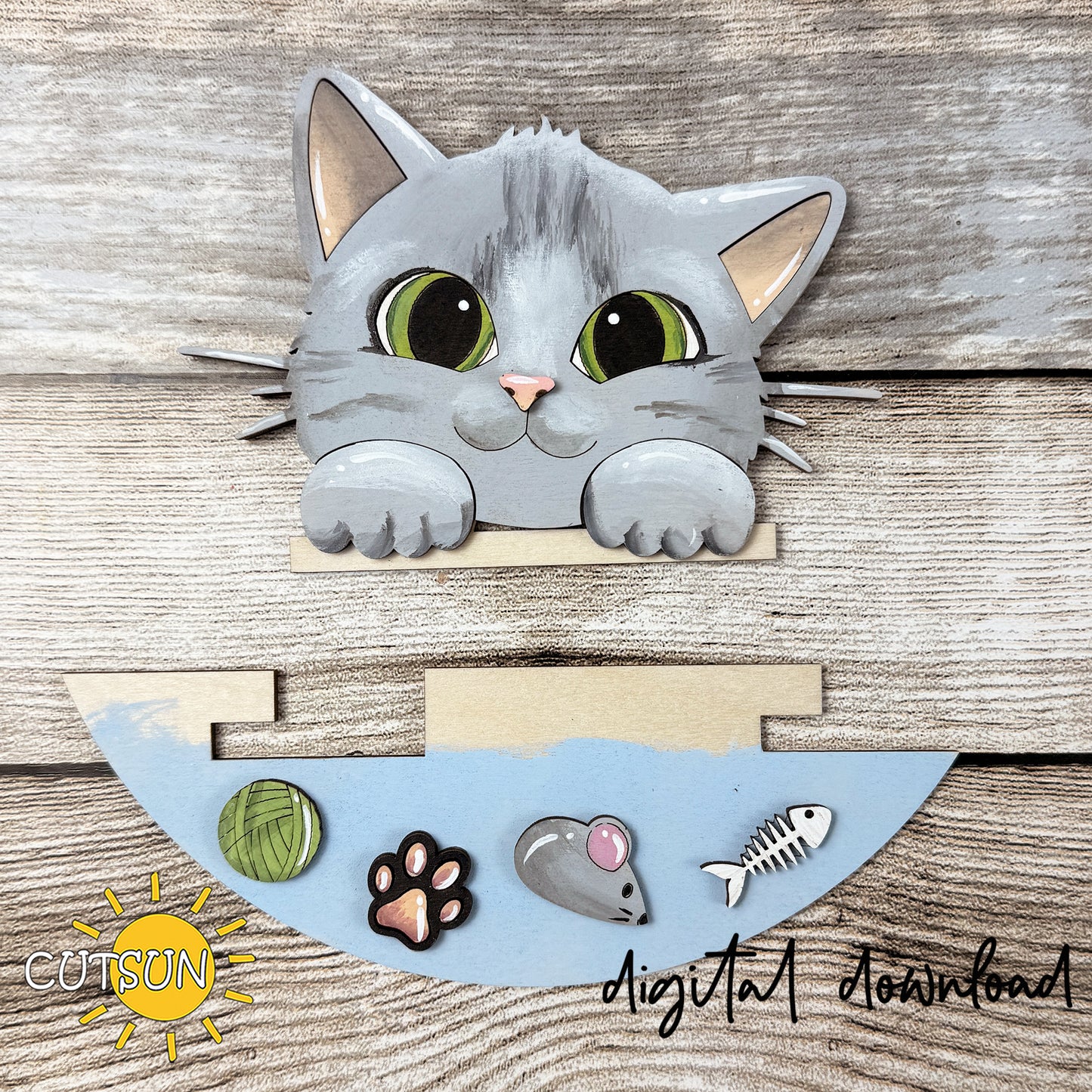 Cat SVG Insert for Interchangeable Round Sign – Layered Farmhouse Cat Door Hanger Add-On