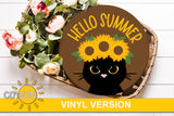 Hello summer Sunflowers door hanger svg Cat door sign SVG Sunflower svg Glowforge svg Laser cut file Cricut SVG