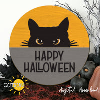 Black Cat Halloween door hanger svg - laser cut file