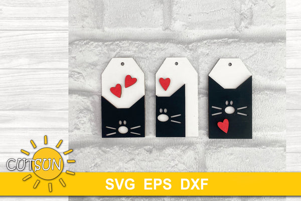 Cats and hearts Valentine's day tags - SVG digital download for use with laser cutters or Cricut / Silhouette craft cutting machines