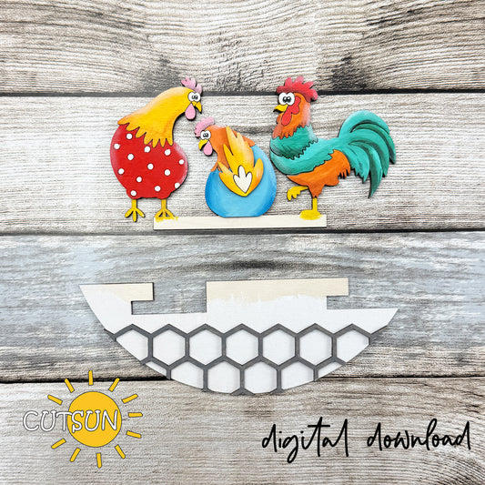 Chicken Family Round Sign Add-On SVG for Interchangeable Decor | Hen Rooster Farm Laser Cut File