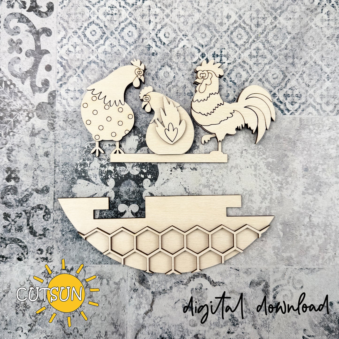 Chicken Family Round Sign Add-On SVG for Interchangeable Decor | Hen Rooster Farm Laser Cut File