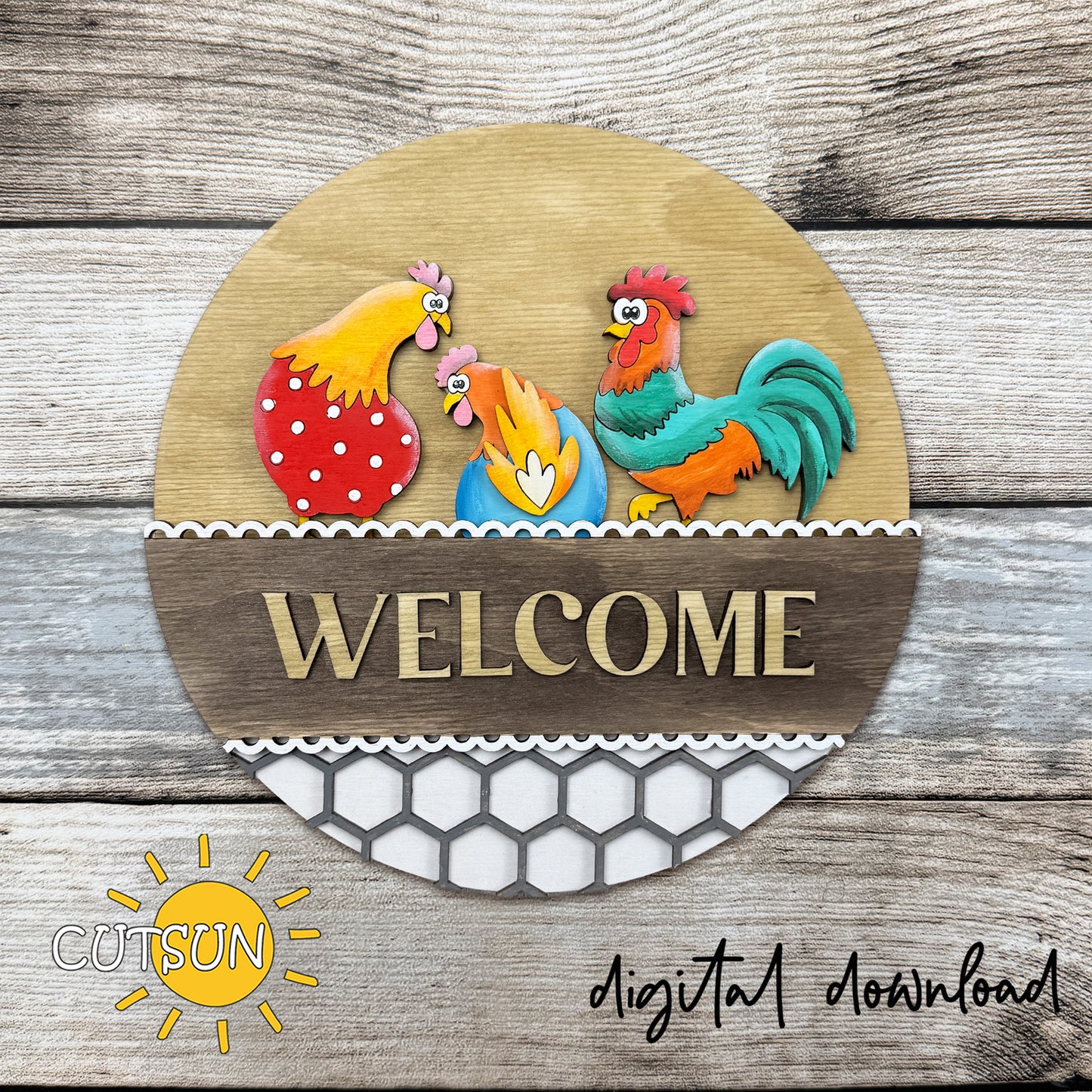 Chicken Family Round Sign Add-On SVG for Interchangeable Decor | Hen Rooster Farm Laser Cut File