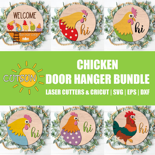 Farmhouse Door Hanger SVG Bundle | Front Door Sign Digital Download | Chicken Door Sign Laser Cut Files