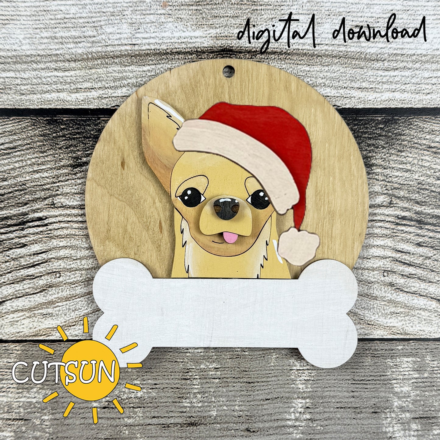 Personalized Chihuahua Christmas Ornament SVG – Layered Dog Ornament Laser Cut File for Holiday Pet Décor
