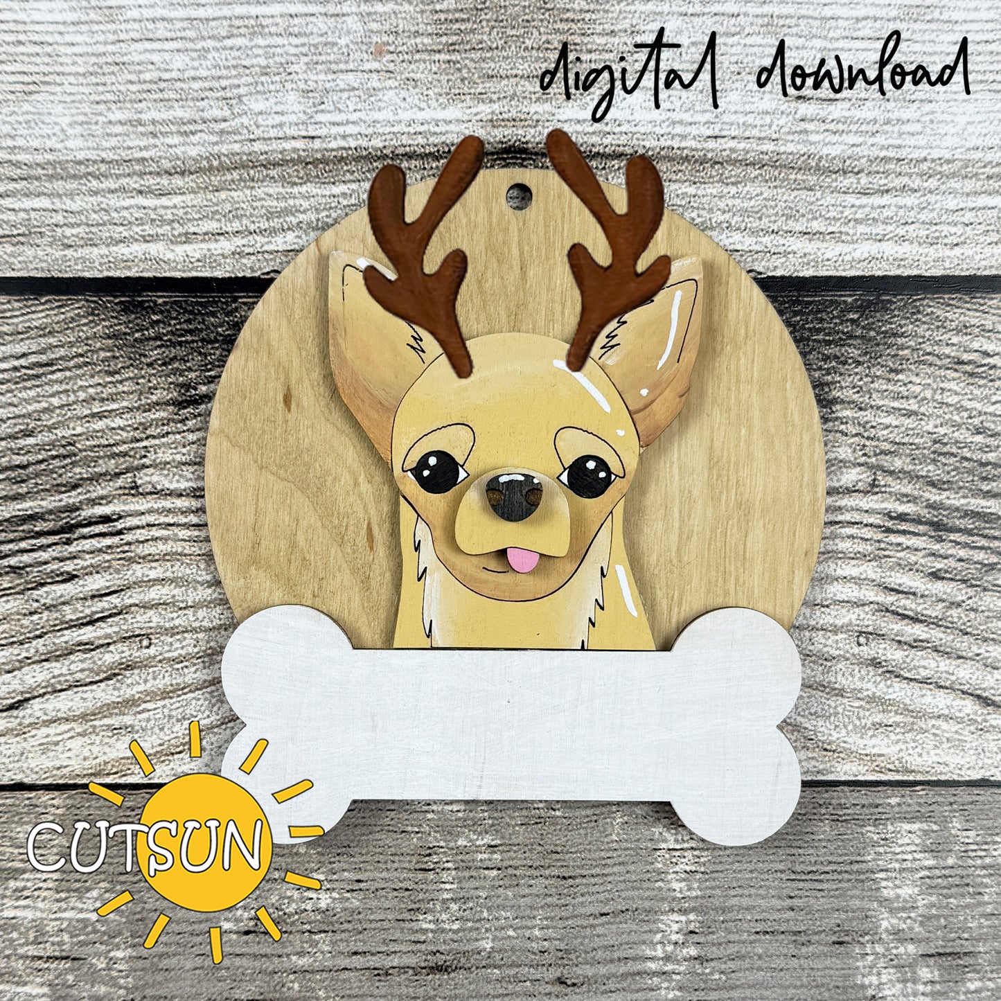 Personalized Chihuahua Christmas Ornament SVG – Layered Dog Ornament Laser Cut File for Holiday Pet Décor