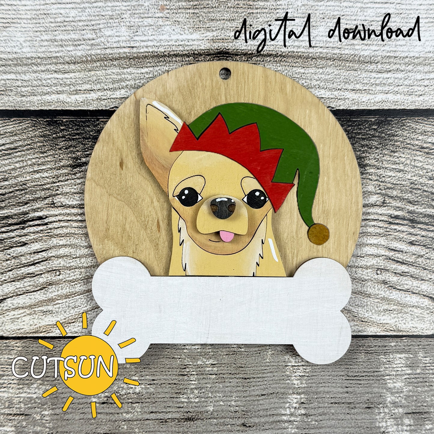Personalized Chihuahua Christmas Ornament SVG – Layered Dog Ornament Laser Cut File for Holiday Pet Décor
