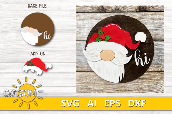 Interchangeable Round Gnome door hanger SVG Christmas Add-on Gnome Hi Door hanger svg Glowforge SVG Laser cut file