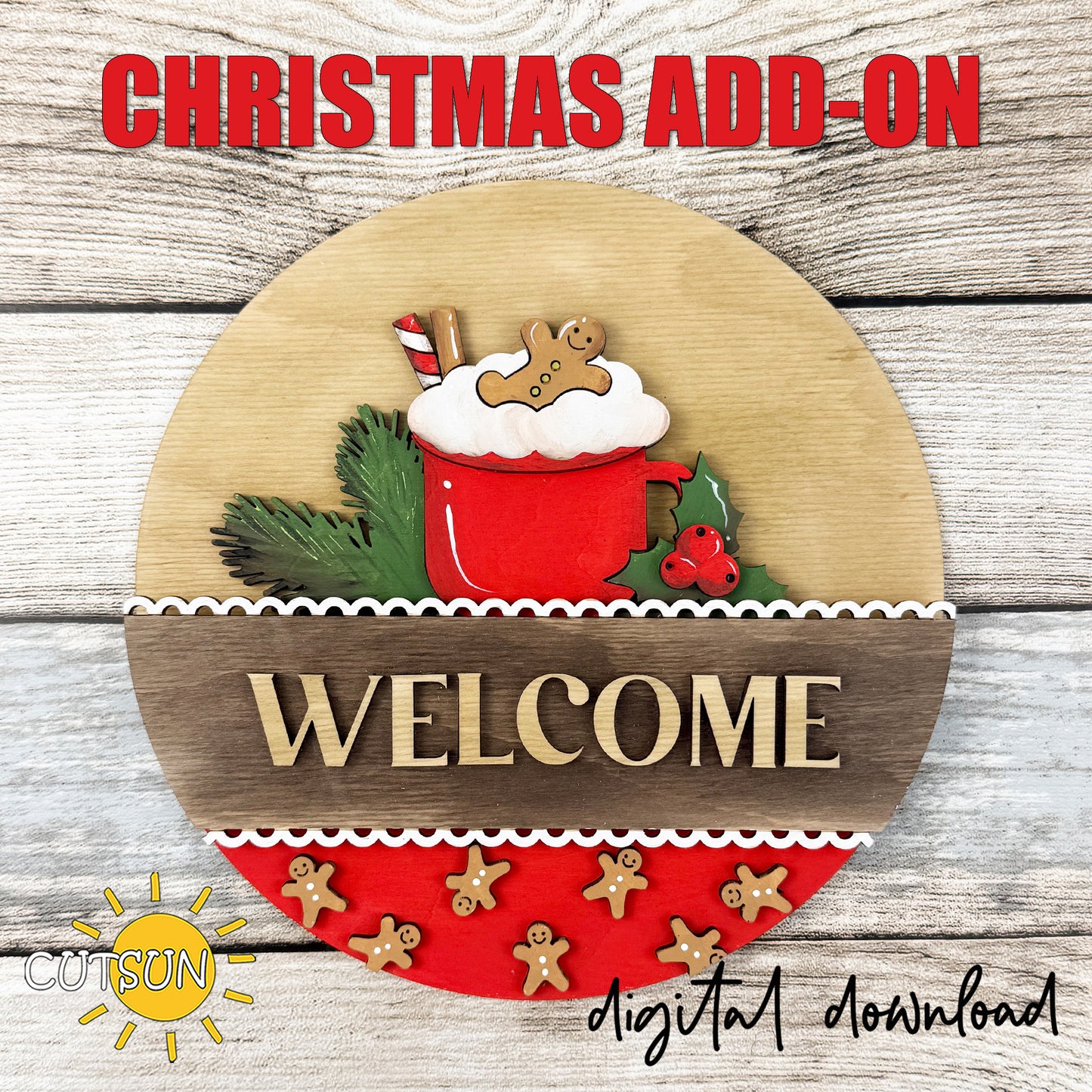 Christmas Cocoa SVG Insert for Interchangeable Round Sign | Christmas Door Hanger Add-On | Laser Cut File