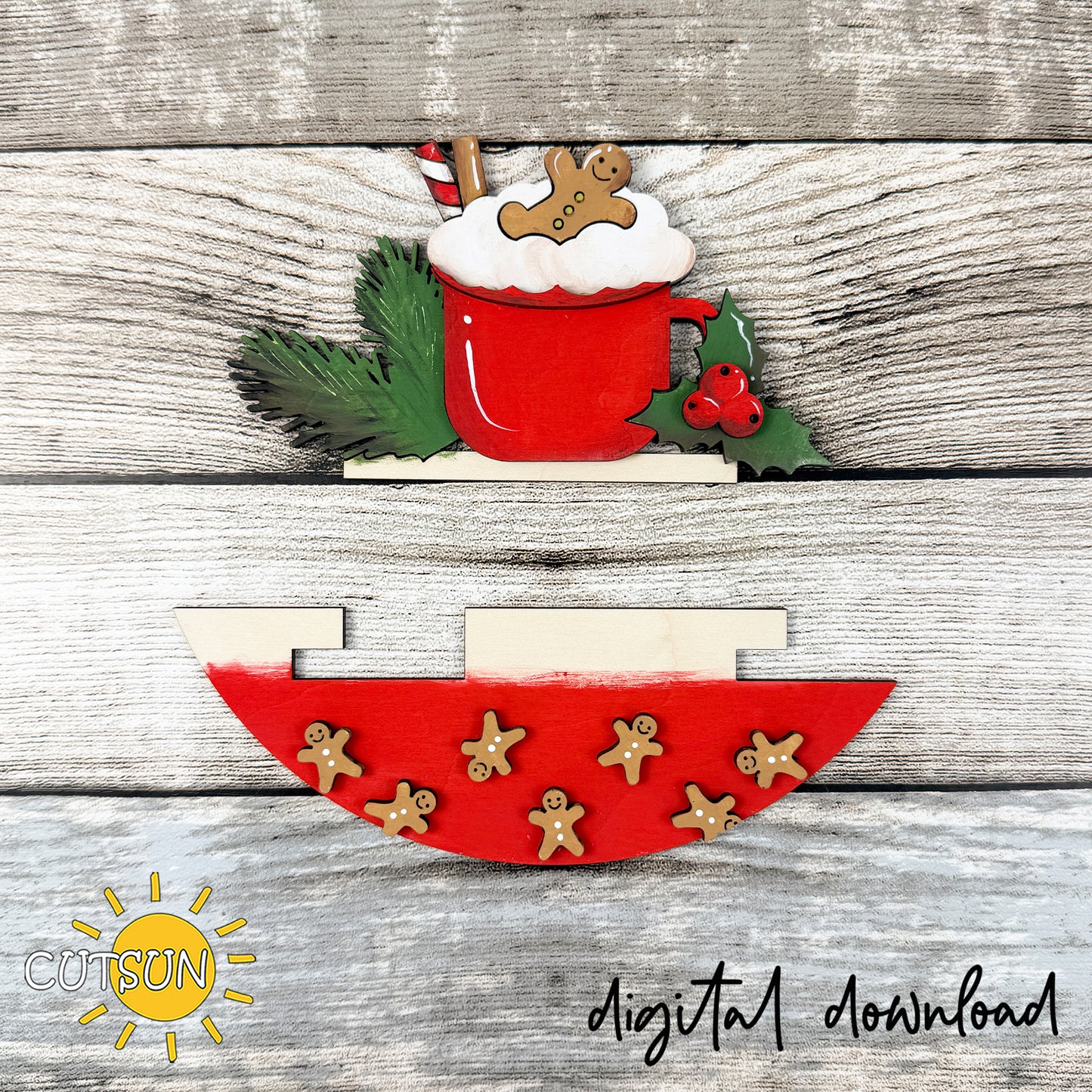 Christmas Cocoa SVG Insert for Interchangeable Round Sign | Christmas Door Hanger Add-On | Laser Cut File