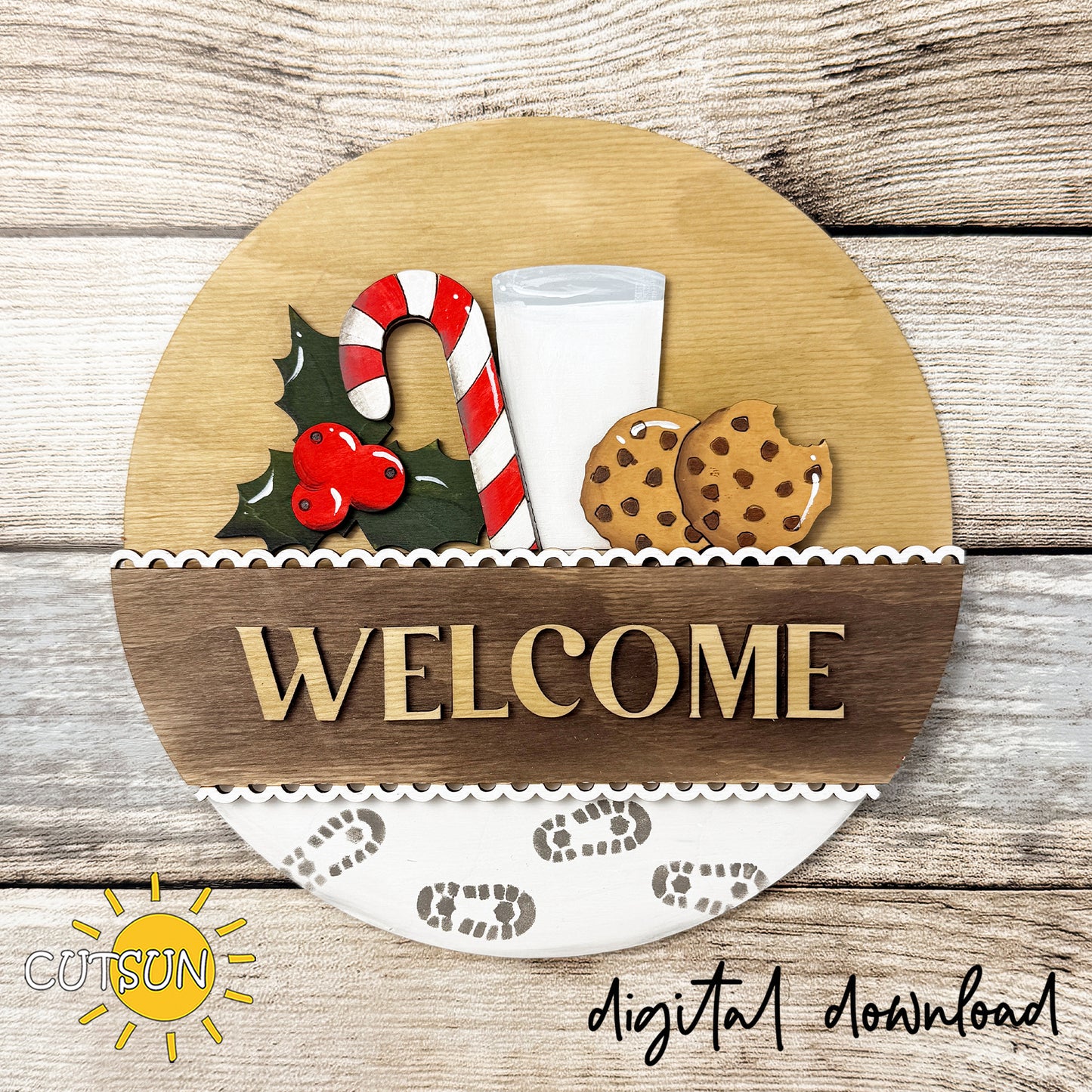 Christmas Cookies SVG Insert for Interchangeable Round Sign | Milk & Cookies Christmas Door Hanger Add-On | Laser Cut File