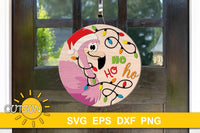 Christmas Flamingo with a string of Christmas lights, Santa hat and Ho ho ho - svg digital download