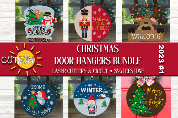 Christmas door hanger SVG bundle for laser cutters and Cricut Silhouette craft cutting machines
