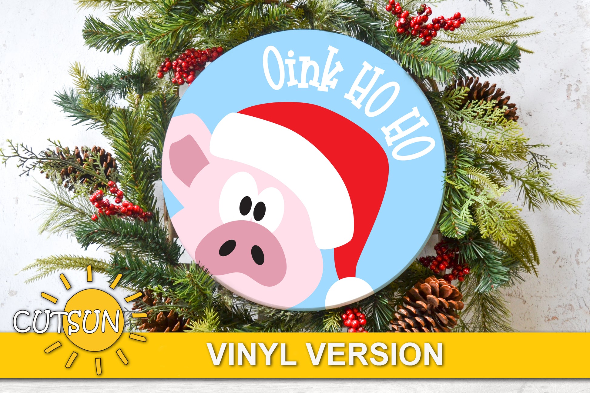 Christmas Pig door hanger SVG file for Cricut and Silhouette