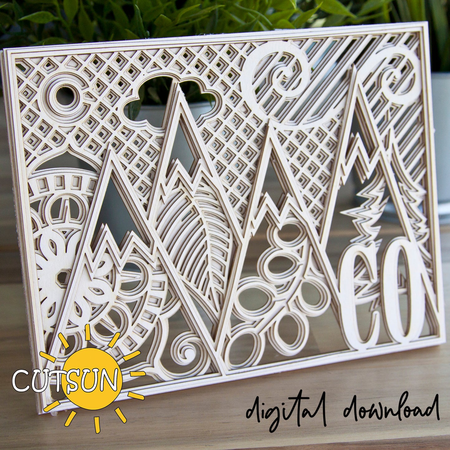 Decorative paper cutout with geometric patterns and 'WELCOME' text, featuring Cutsun logo.