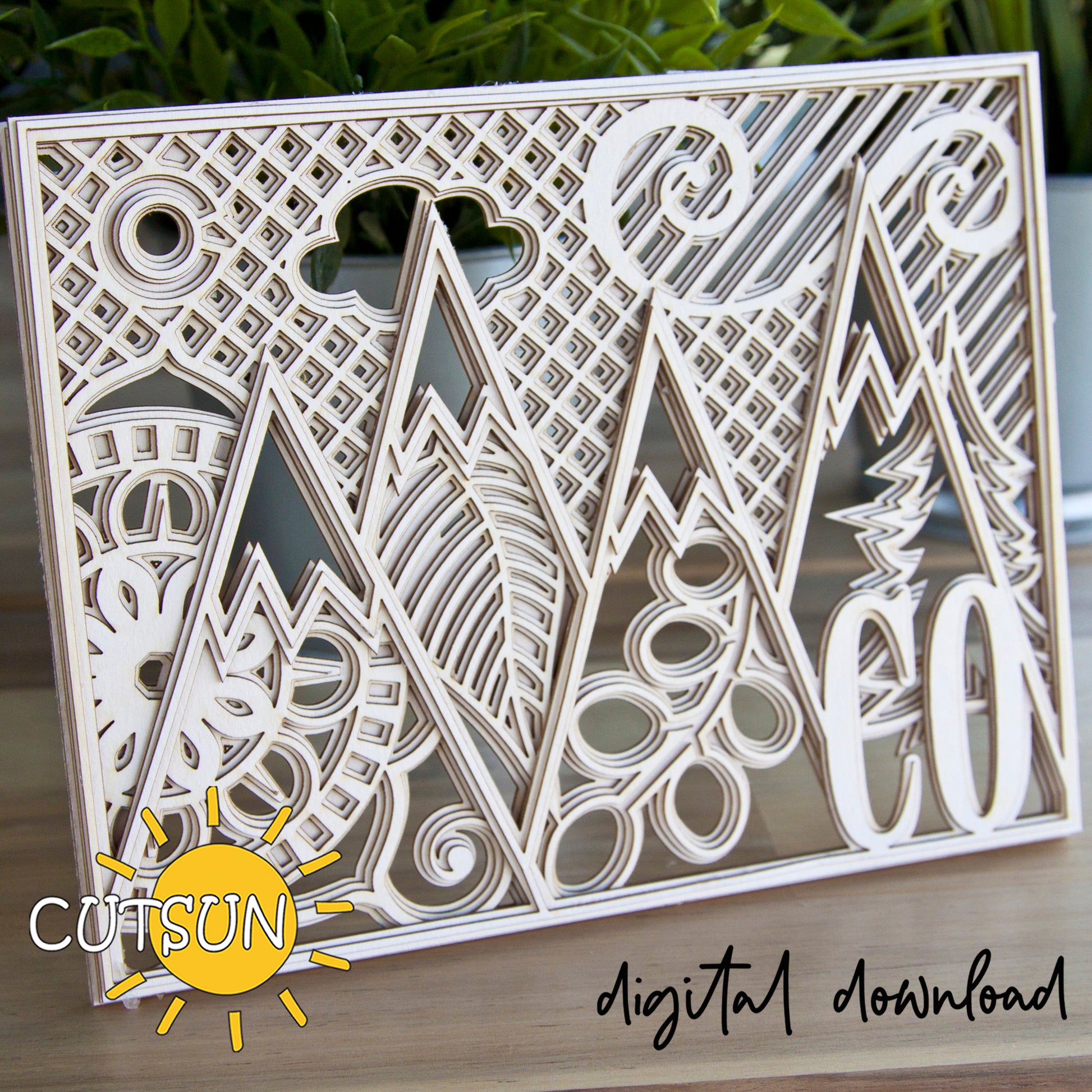 Decorative paper cutout with geometric patterns and 'WELCOME' text, featuring Cutsun logo.