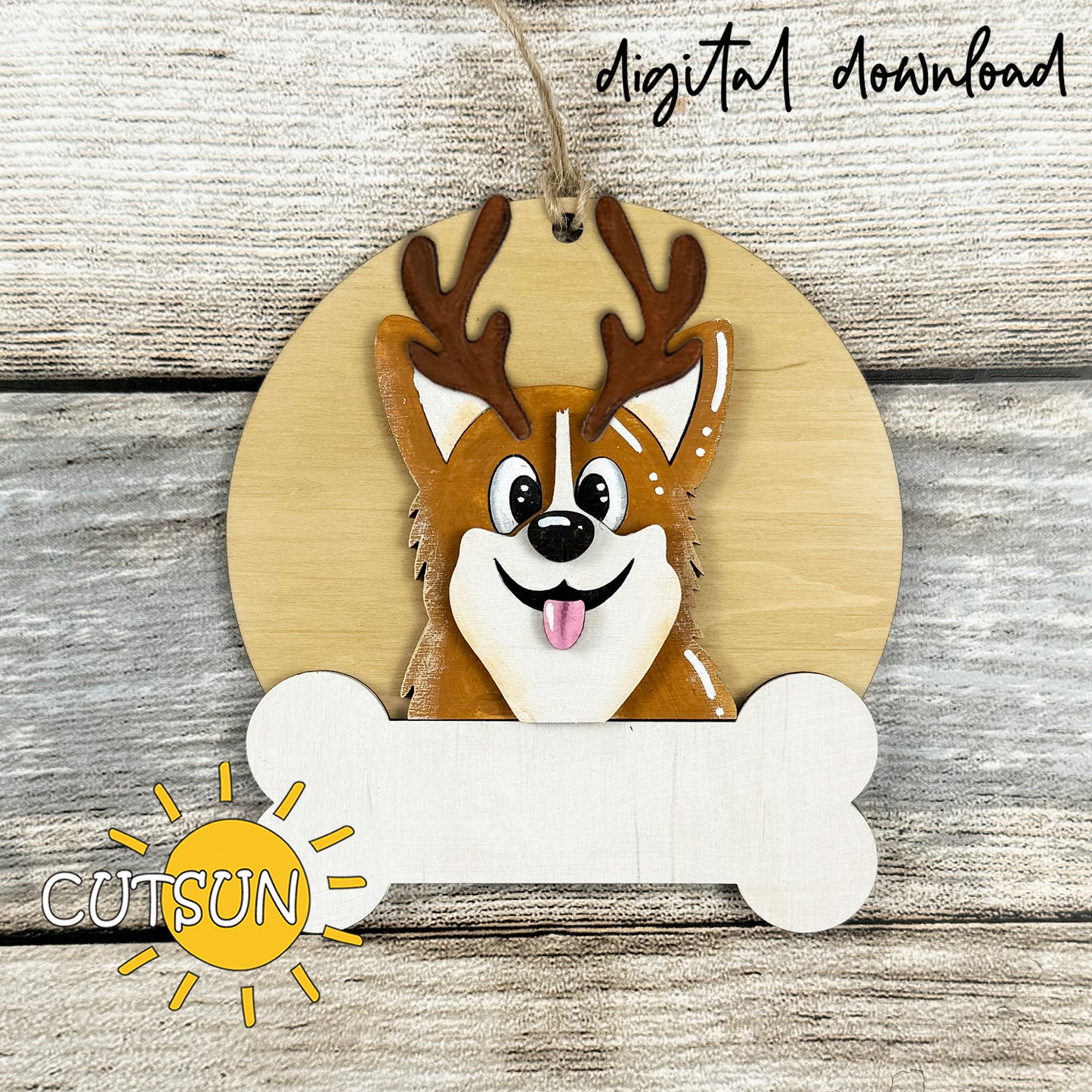 Corgi Christmas Ornament Bundle | Laser Cut Dog Bone Ornaments | Personalized Pet Holiday SVG Files