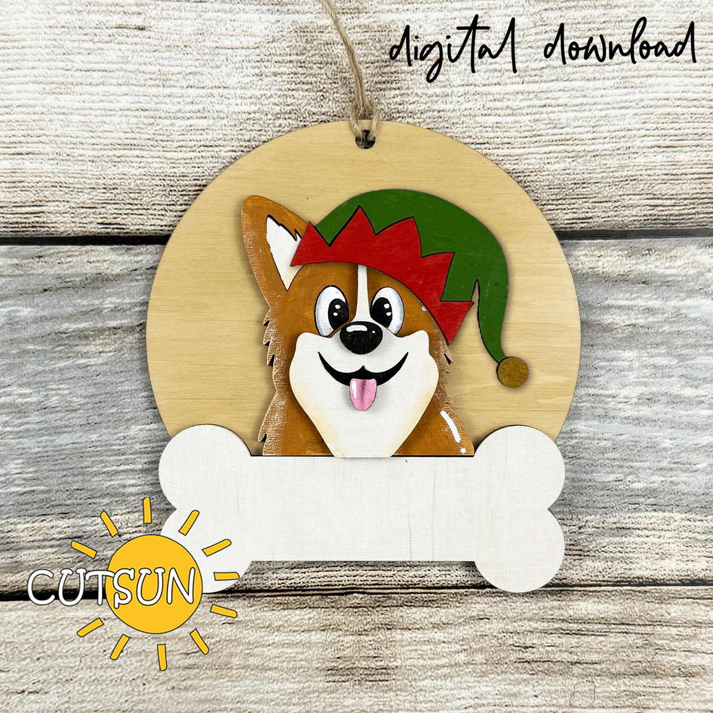 Corgi Christmas Ornament Bundle | Laser Cut Dog Bone Ornaments | Personalized Pet Holiday SVG Files