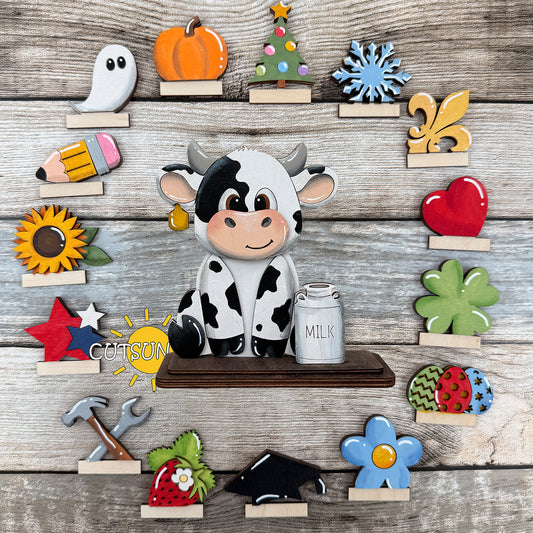 Dairy Cow Shelf Sitter SVG – Farmhouse Interchangeable Animal Laser Cut File