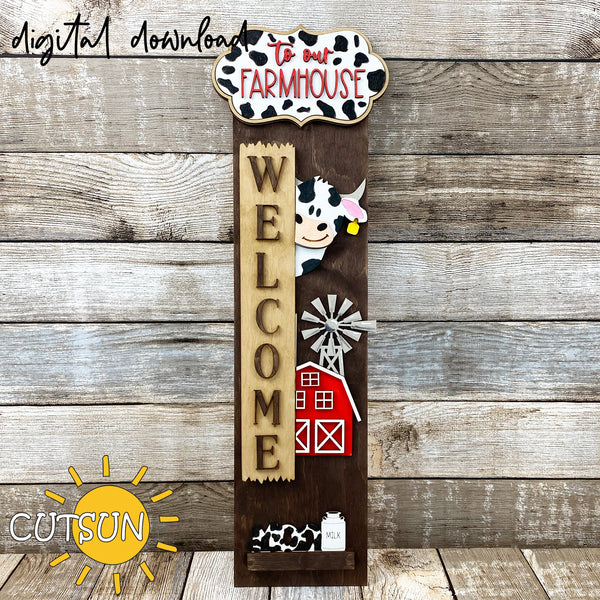 Welcome to our Farmhouse Dairy Cow vertical porch leaner Laser cut file