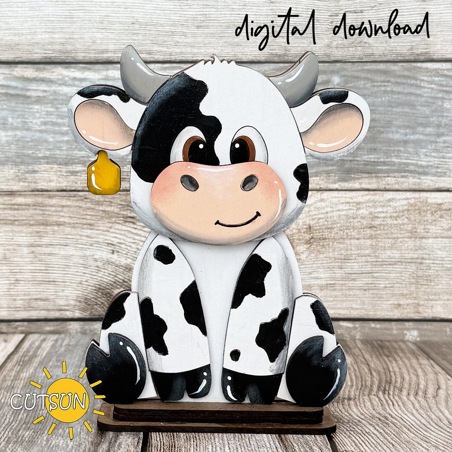 Dairy Cow Shelf Sitter SVG – Farmhouse Interchangeable Animal Laser Cut File