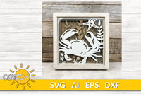 Beach house Wall decor Crab shadow box Glowforge SVG Laser cut file Cricut SVG