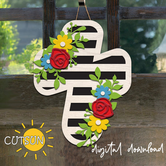Floral Cross door hanger SVG | Easter Cross door hanger SVG | Glowforge SVG | Laser cut SVG