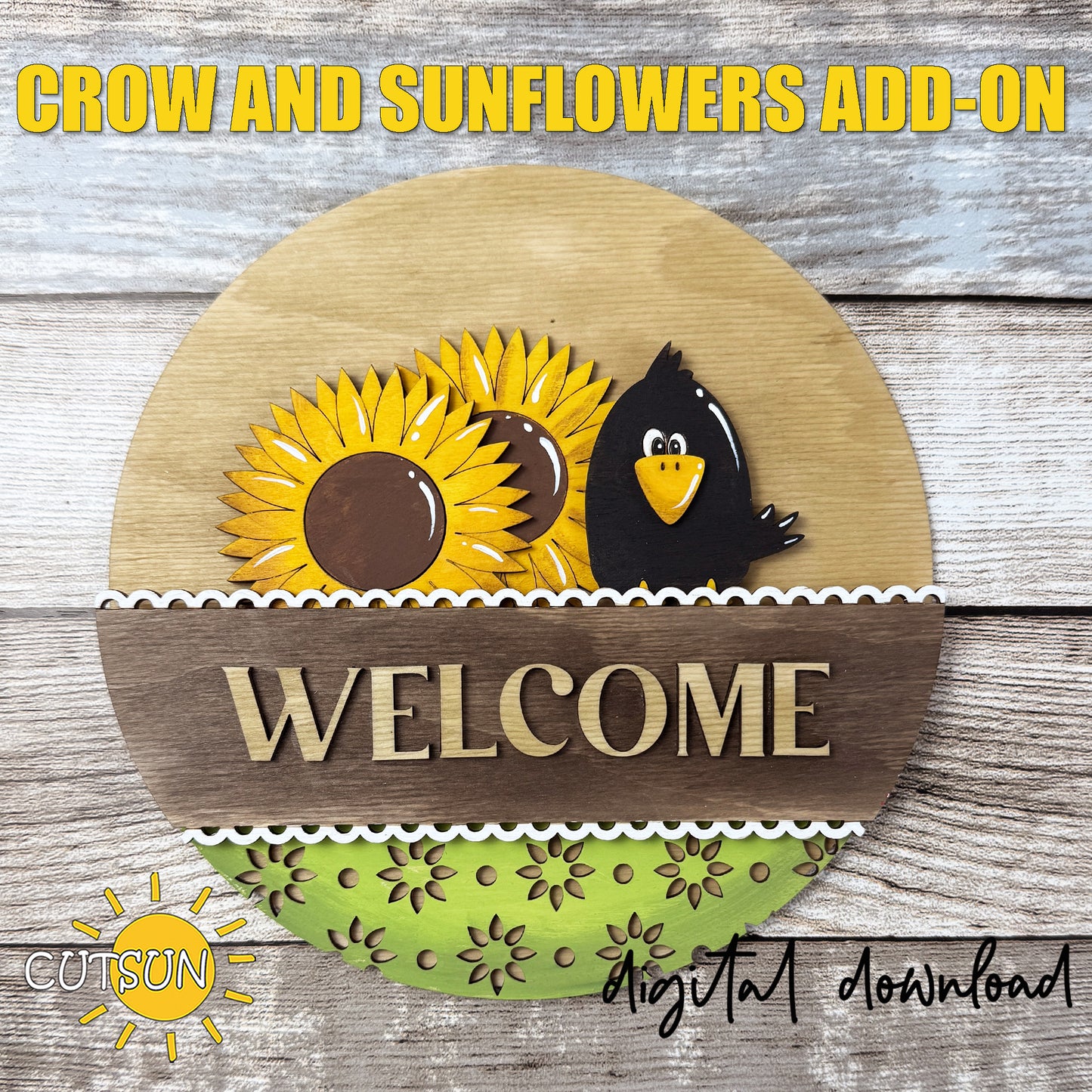 Sunflowers SVG Insert for Interchangeable Round Sign – Crow Farmhouse Door Hanger Add-On