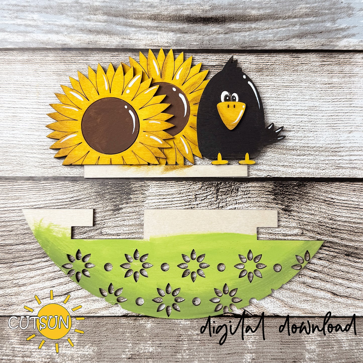 Sunflowers SVG Insert for Interchangeable Round Sign – Crow Farmhouse Door Hanger Add-On