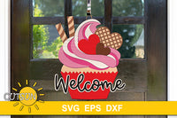 Cupcake door hanger for St Valentine's day SVG digital download for use with laser cutters
