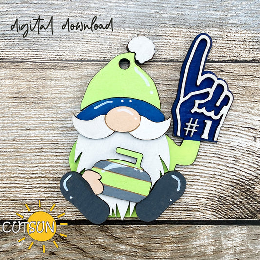 Curling Gnome SVG | Curling Ornament SVG | Winter Sports Gnome SVG | Car Charm & Christmas Ornament Laser Cut File | Glowforge SVG