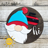 Interchangeable Round Gnome door hanger SVG Curling Gnome svg Add-on Gnome Hi Door hanger svg Curling svg Glowforge svg Laser cut file