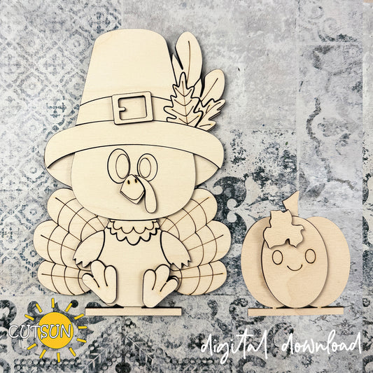 Cute Turkey and Pumpkin Thanksgiving Shelf Sitters SVG