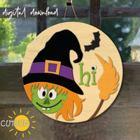 Cute witch Halloween door hanger svg - laser cut file