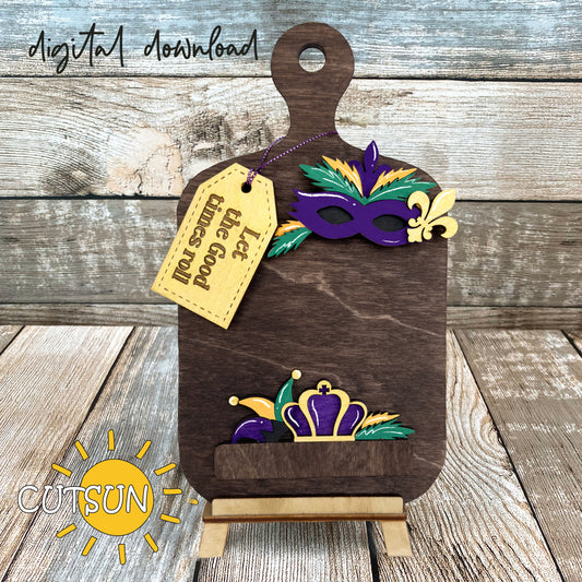 Mardi Gras Interchangeable Cutting board decor Laser cut file SVG