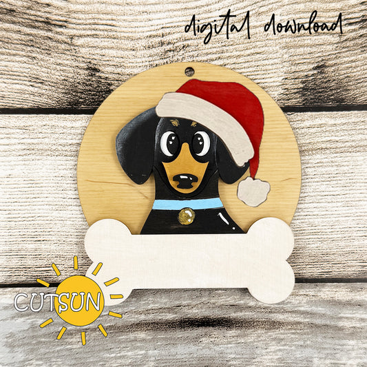 Personalized Dachshund Christmas Ornament SVG | Layered Dog Ornament Laser Cut File | Holiday Pet Decoration Digital Download