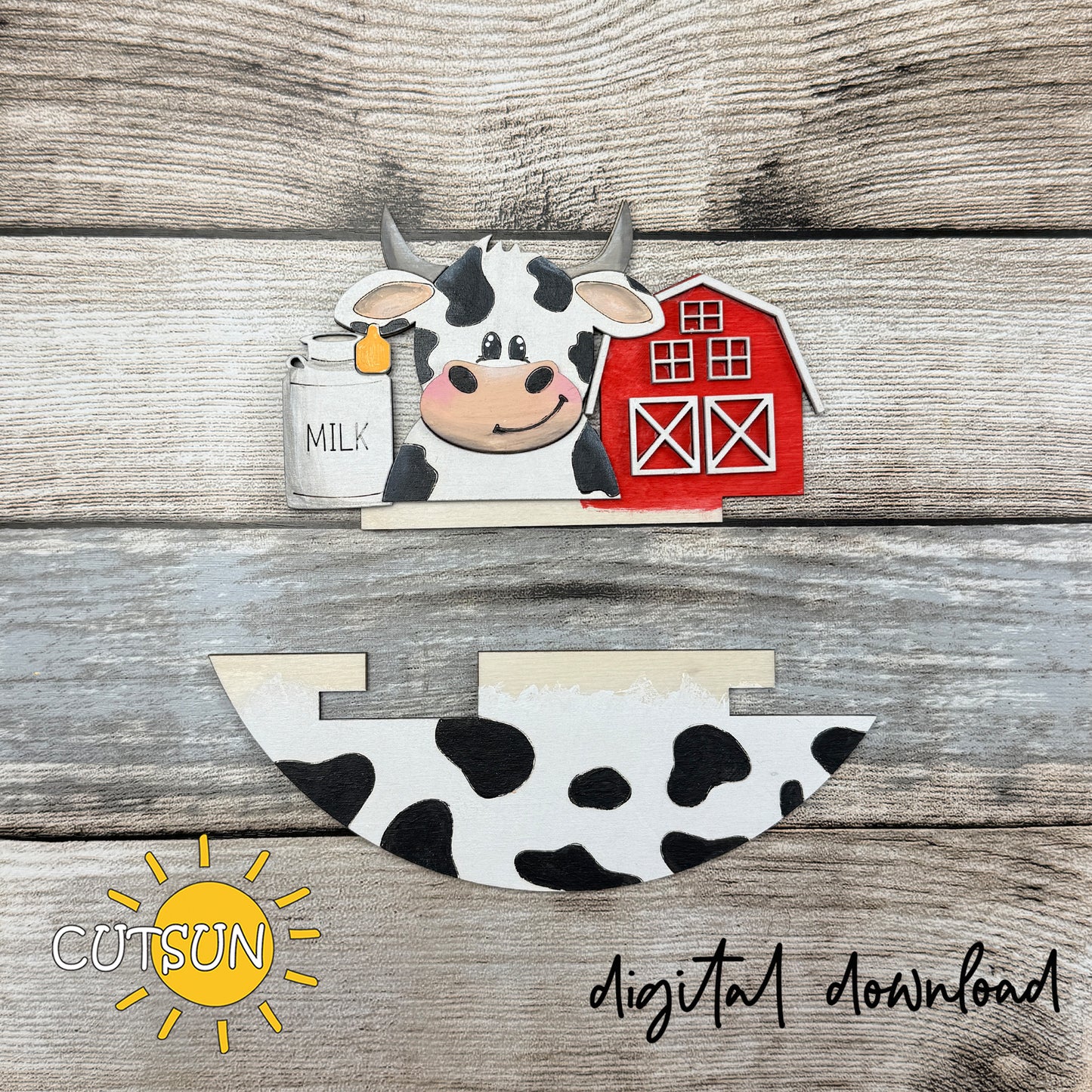 Dairy Cow Farm Add-On SVG for Interchangeable Round Sign | Milk Barn Door Hanger Insert Laser Cut File