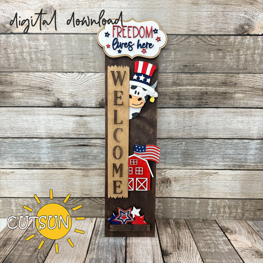 4th of July Cow Add-On SVG for Vertical Porch Leaner – Highland & Dairy Cow Laser Cut File