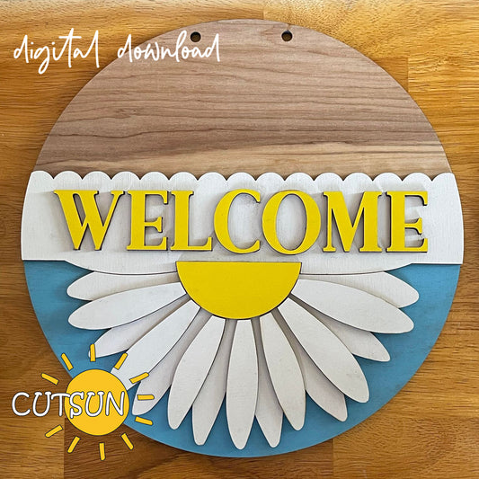 Daisy Round Welcome Sign SVG File for laser cutters