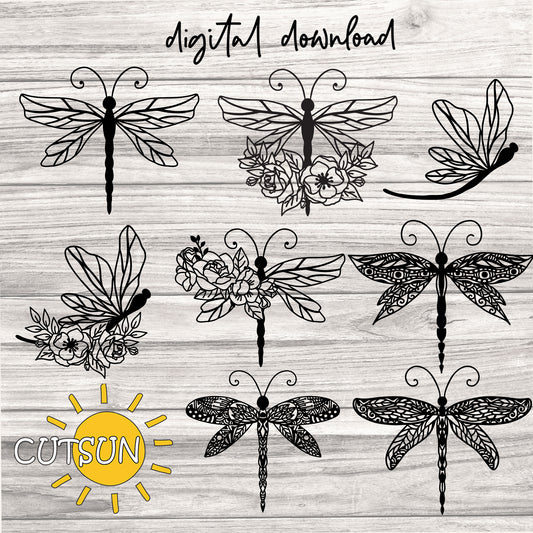 Dragonfly SVG Bundle | Zentangle Dragonfly SVG | Floral Dragonfly SVG