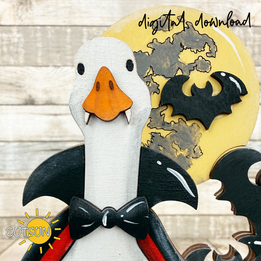 Vampire Goose Shelf Sitter SVG | Halloween Goose Decor Laser Cut File | Gothic Halloween Shelf Sitter Digital Download