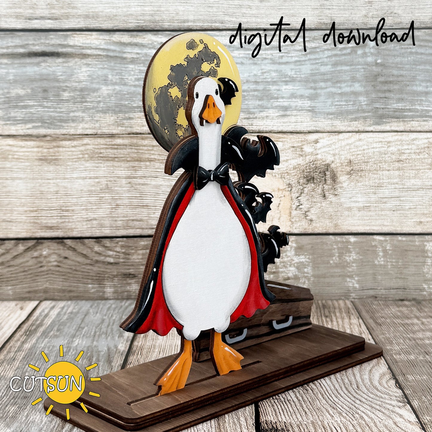 Vampire Goose Shelf Sitter SVG | Halloween Goose Decor Laser Cut File | Gothic Halloween Shelf Sitter Digital Download