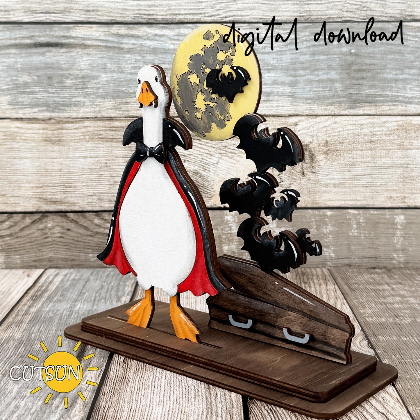 Vampire Goose Shelf Sitter SVG | Halloween Goose Decor Laser Cut File | Gothic Halloween Shelf Sitter Digital Download