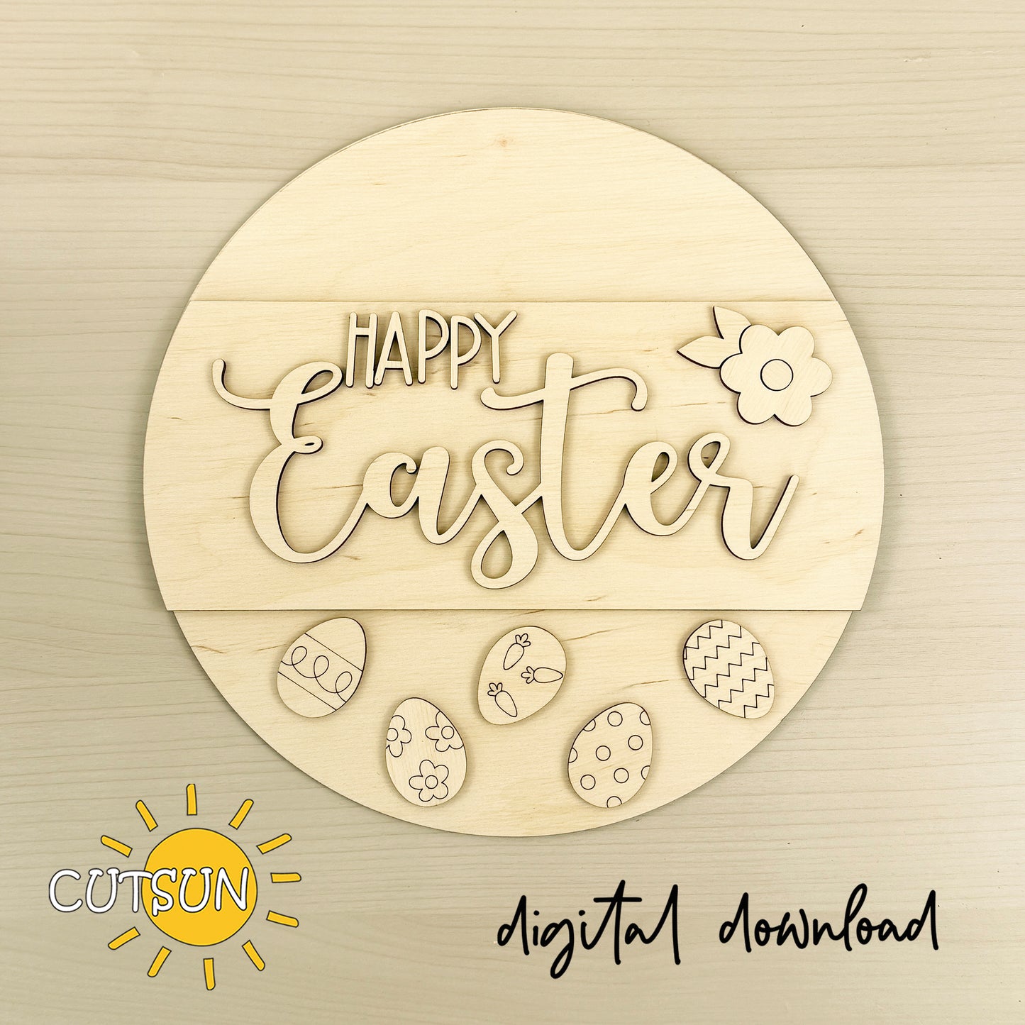 Happy Easter Door Hanger SVG | Layered Round Easter Sign | Laser Cut File for Spring Decor | Digital Download