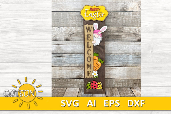 Easter Gnome svg porch sign add-on with a free Interchangeable Porch leaner SVG included Glowforge SVG Laser cut file Easter bunny svg