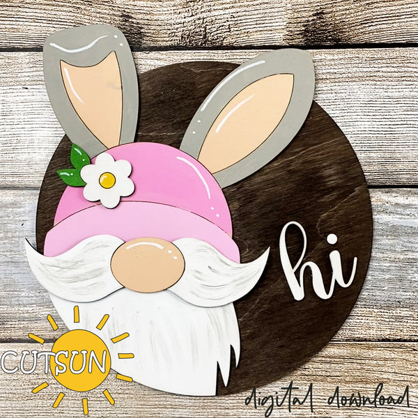 Interchangeable Round Gnome door hanger SVG Easter Gnome svg Add-on Gnome Hi Door hanger svg Glowforge SVG Laser cut file