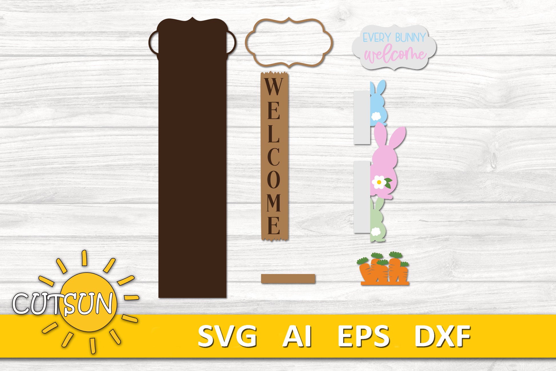 Easter Bunnies porch sign add-on Every Bunny welcome with a free Interchangeable Porch leaner SVG included Glowforge SVG Laser cut file