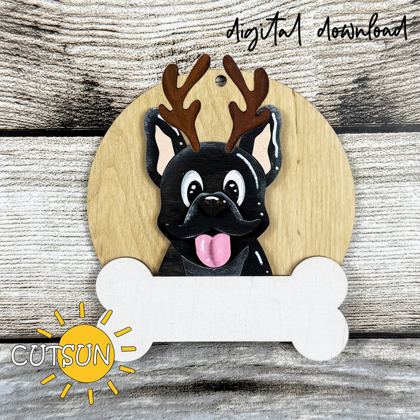 Personalized French Bulldog Christmas Ornament SVG | Layered Dog Ornament Laser Cut File | Holiday Pet Decoration Digital Download
