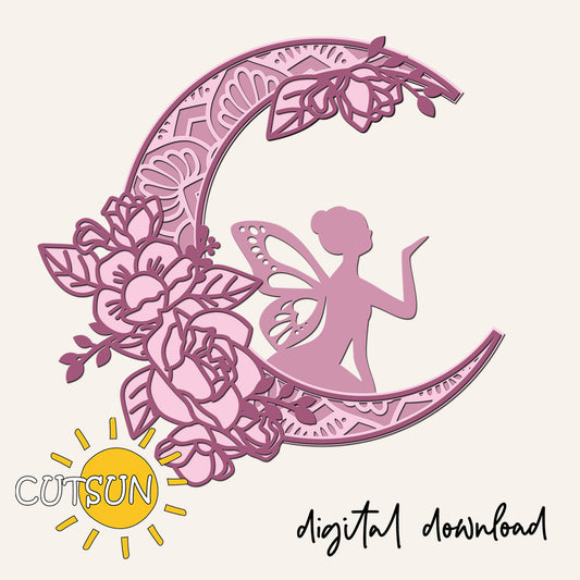 Layered Fairy Mandala SVG | Fairy and the Moon SVG